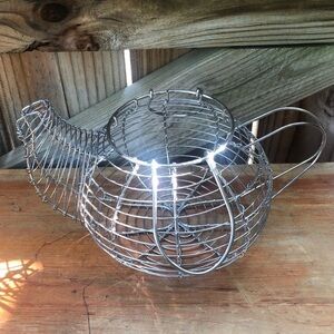 Vintage Silver Wire Teakettle Egg Basket Farmhouse Kitchen Decor